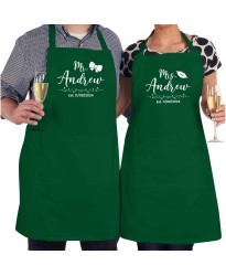 Romantic Mr & Mrs Custom Name Wedding Year Kitchen Partners Printed Adult Unisex Newly Wed Couple Apron 
